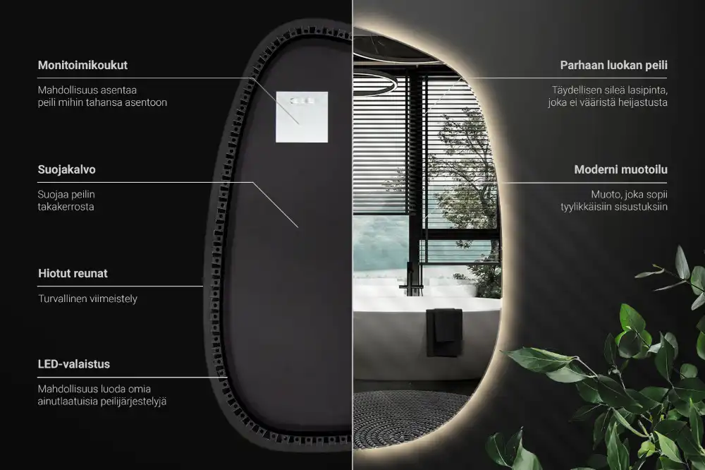 Organic mirror with led lights frameless