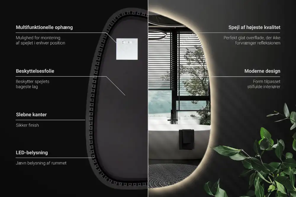 Organic mirror with led lights frameless