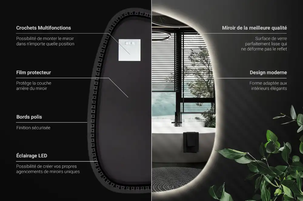 Organic mirror with led lights frameless