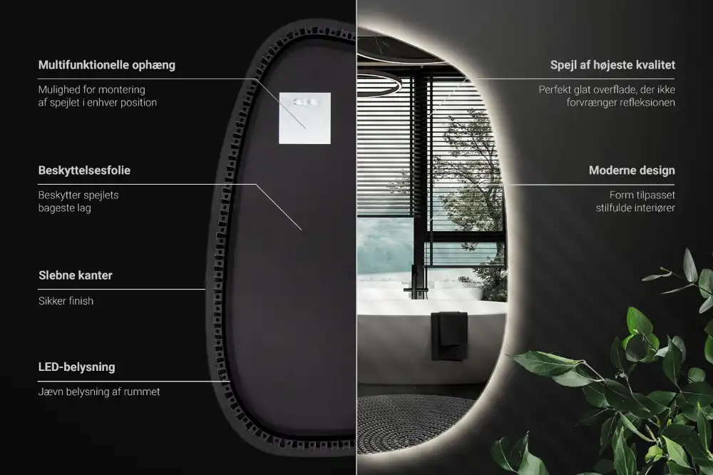 Organic mirror with led lights frameless