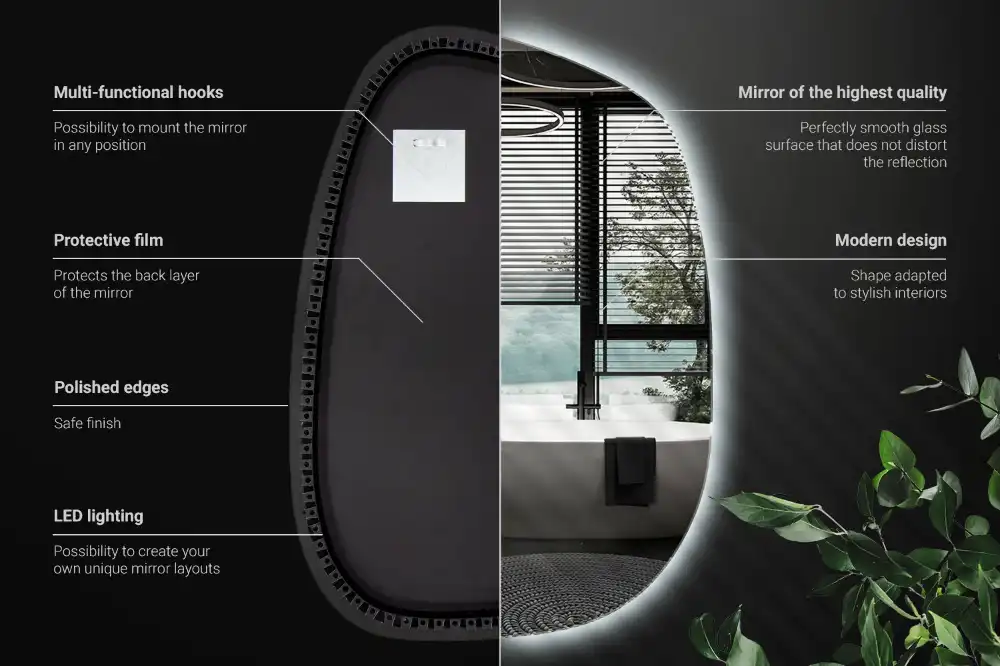 Organic mirror with led lights frameless