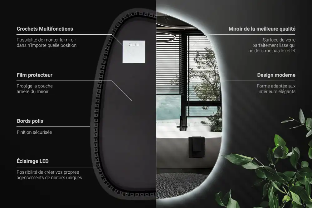 Organic mirror with led lights frameless