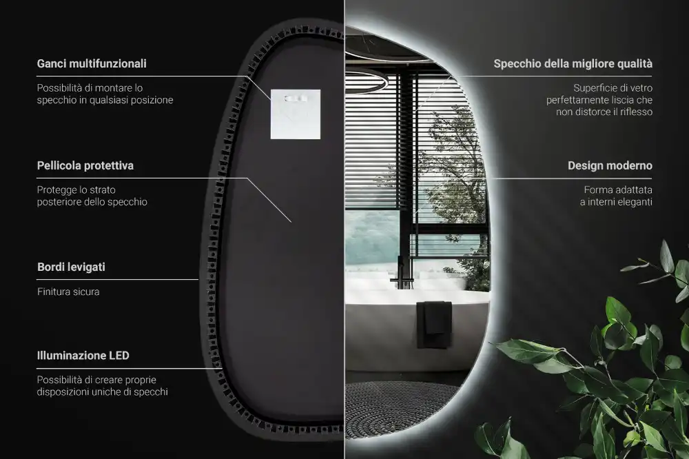Organic mirror with led lights frameless
