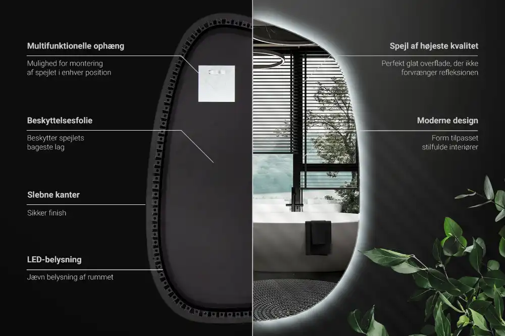 Organic mirror with led lights frameless
