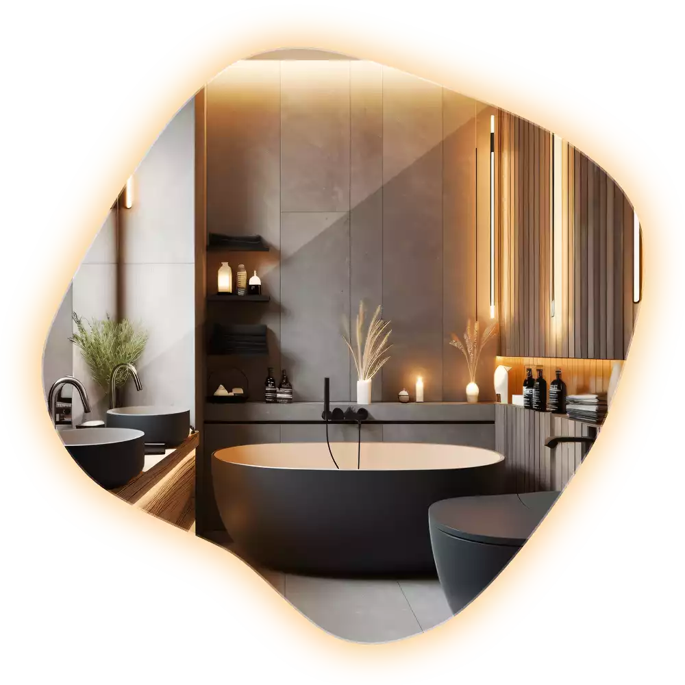 Splat shaped mirror with LED backlighting unique