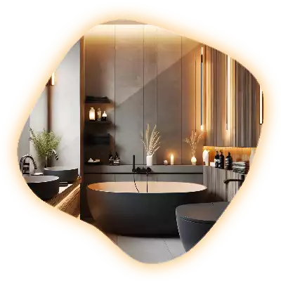 Splat shaped mirror with LED backlighting unique