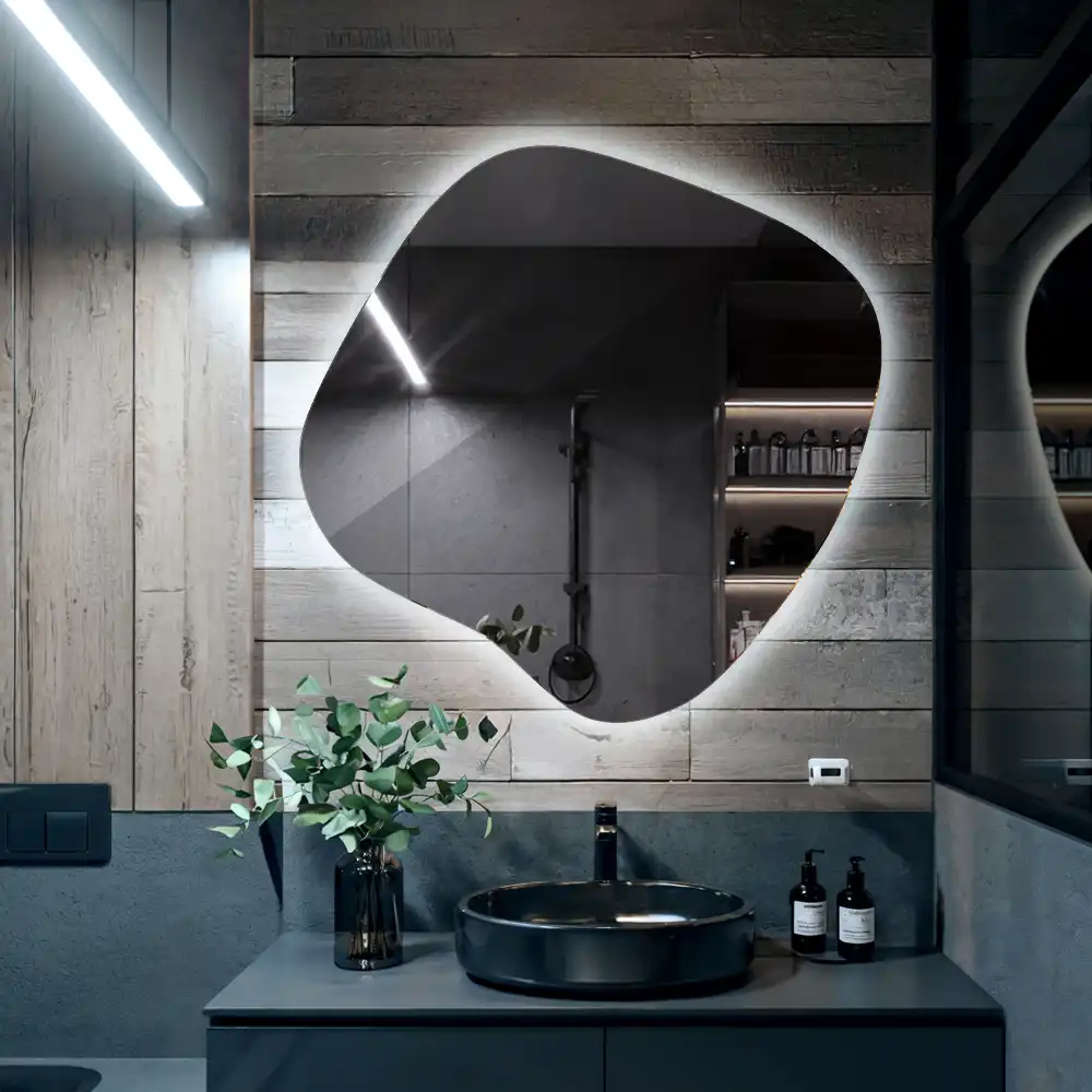 Splat shaped mirror with LED backlighting unique