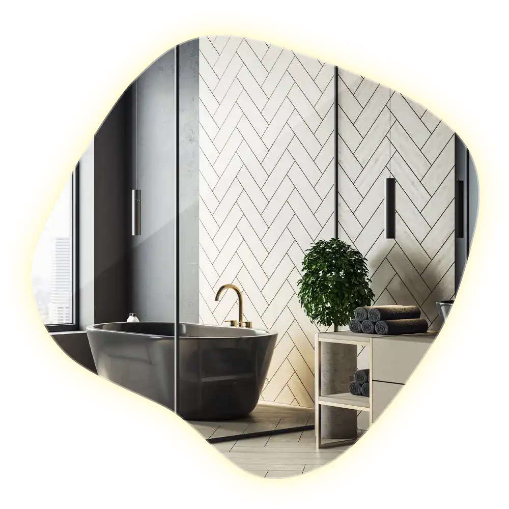 Splat shaped mirror with LED backlighting unique