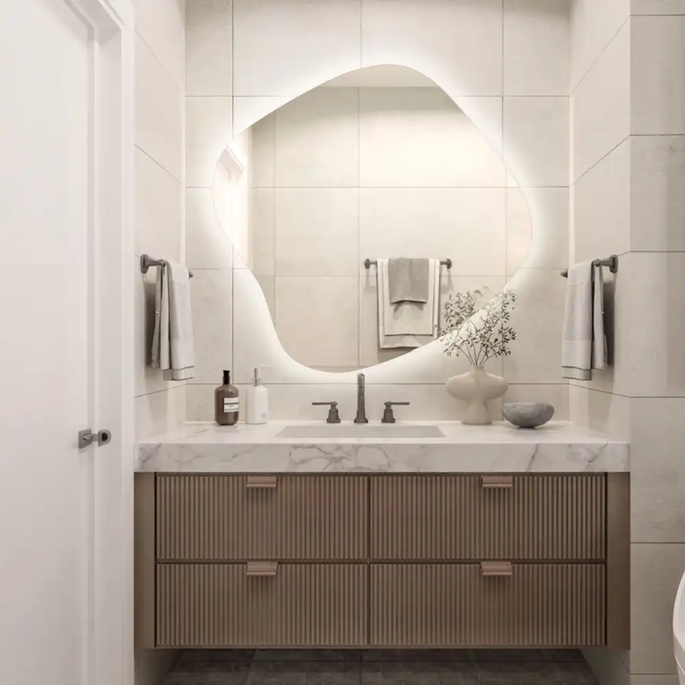 Splat shaped mirror with LED backlighting unique