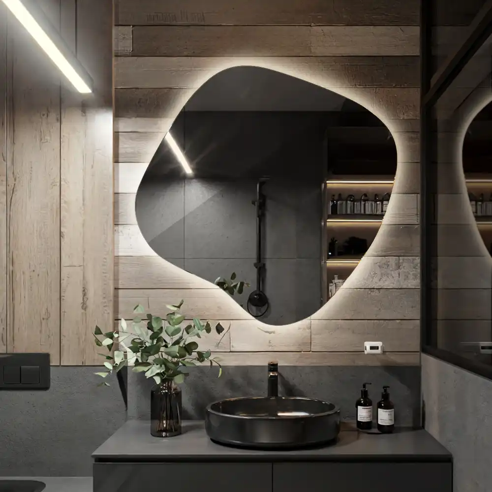 Splat shaped mirror with LED backlighting unique