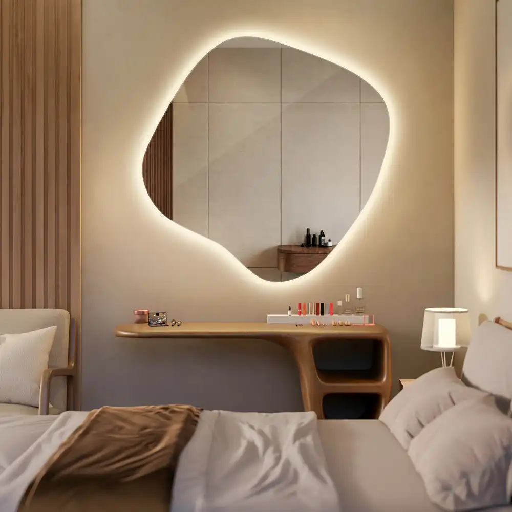 Splat shaped mirror with LED backlighting unique