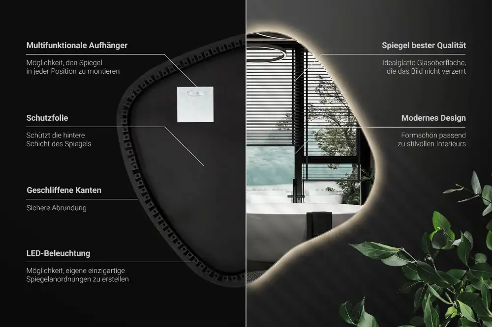 Splat shaped mirror with LED backlighting unique