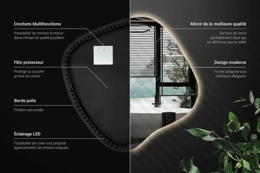 Splat shaped mirror with LED backlighting unique