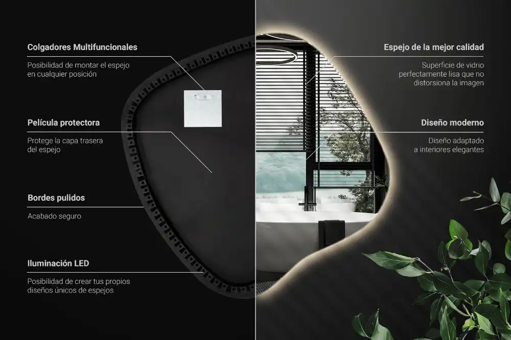 Splat shaped mirror with LED backlighting unique