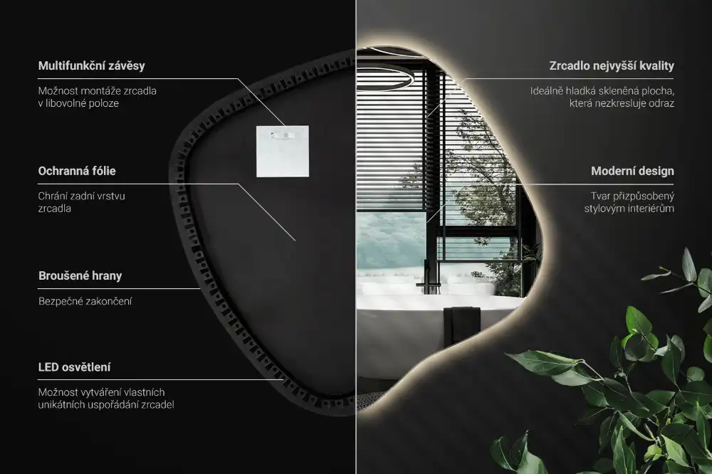 Splat shaped mirror with LED backlighting unique