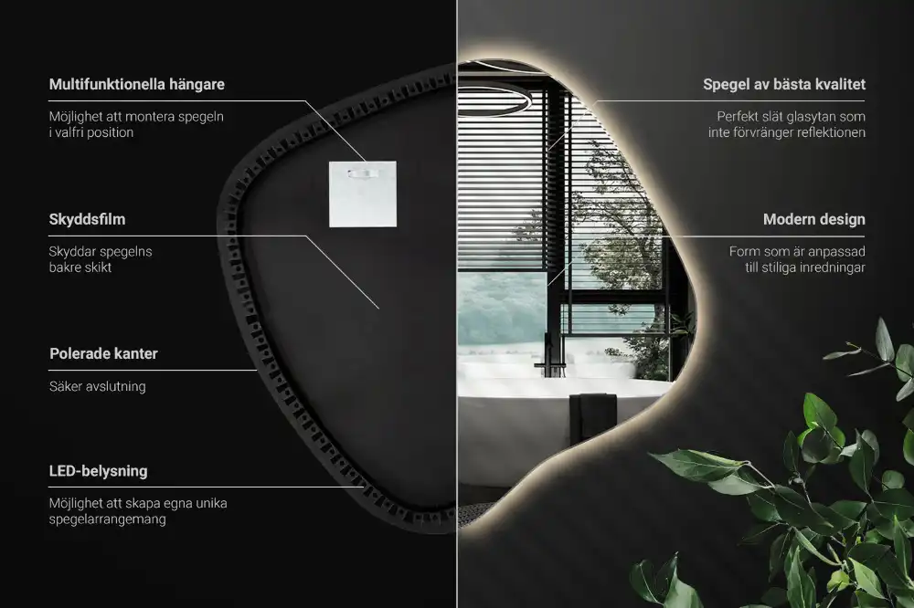 Splat shaped mirror with LED backlighting unique