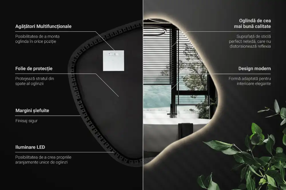 Splat shaped mirror with LED backlighting unique