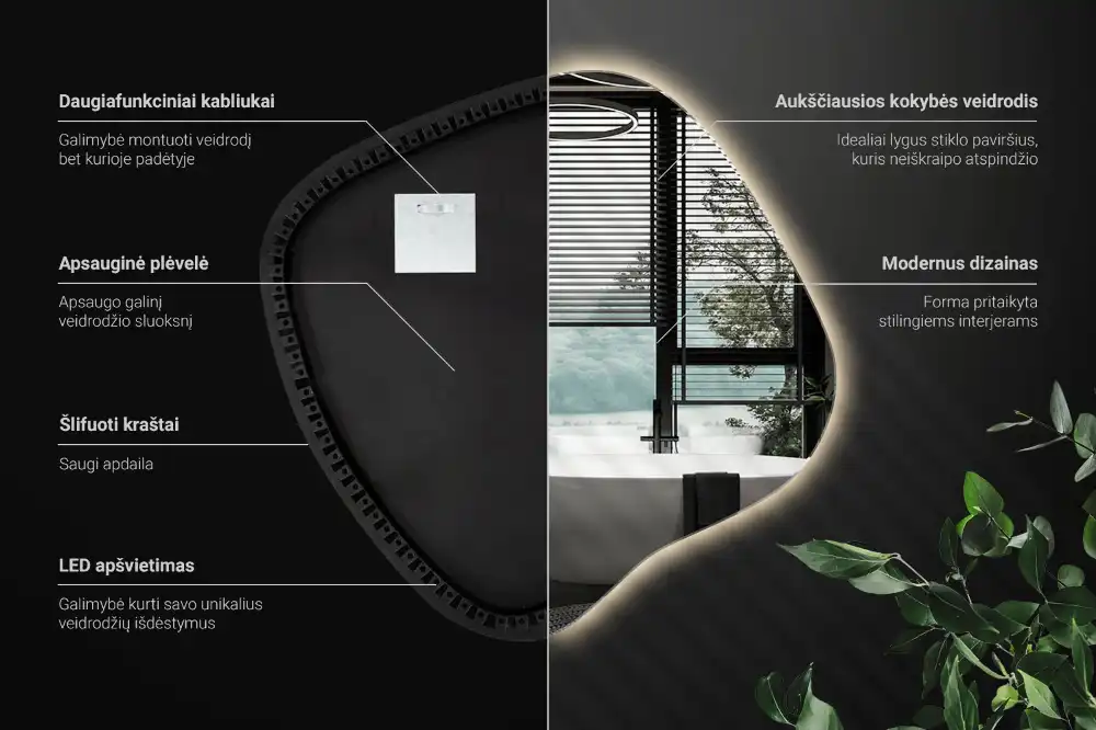 Splat shaped mirror with LED backlighting unique