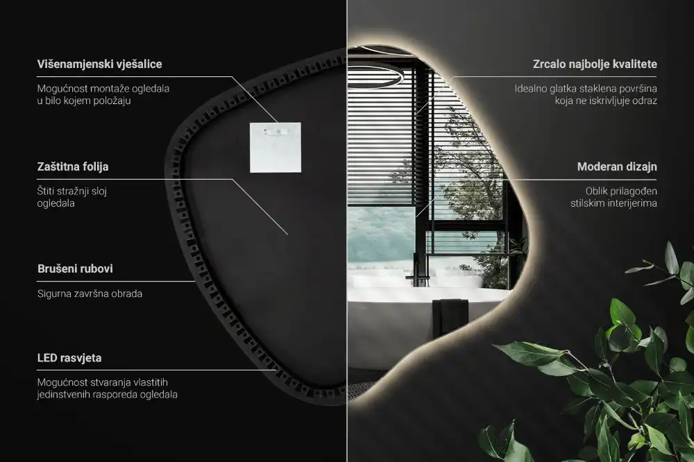 Splat shaped mirror with LED backlighting unique