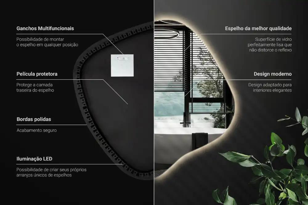 Splat shaped mirror with LED backlighting unique