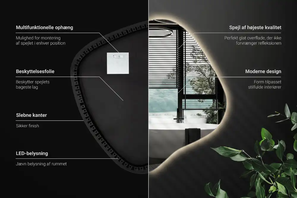 Splat shaped mirror with LED backlighting unique