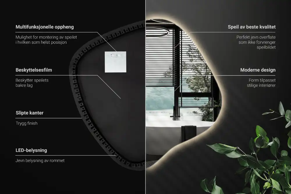 Splat shaped mirror with LED backlighting unique