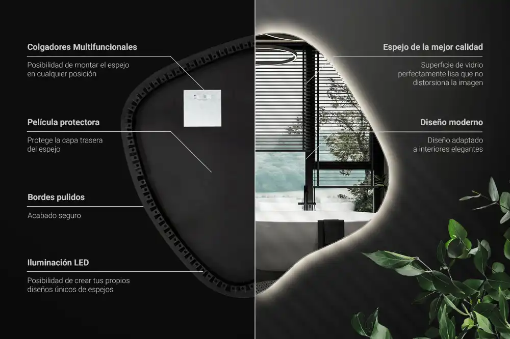 Splat shaped mirror with LED backlighting unique