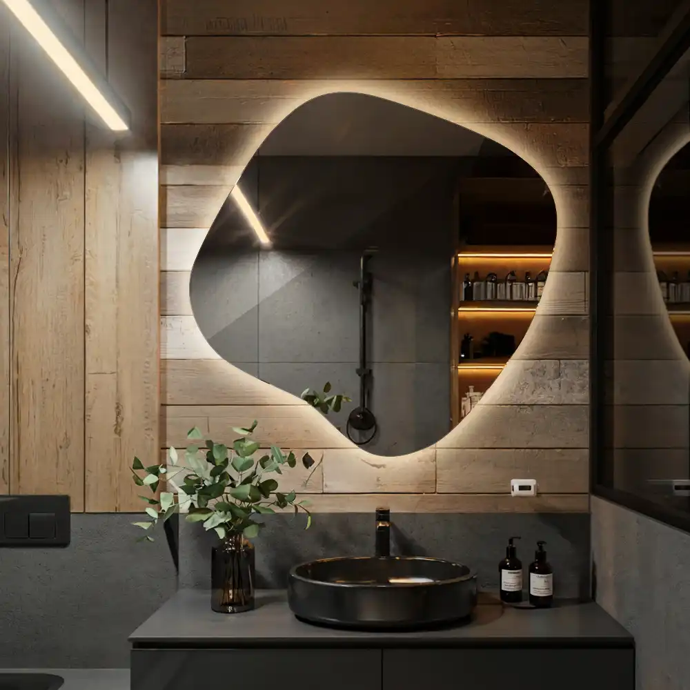 Splat shaped mirror with LED backlighting unique