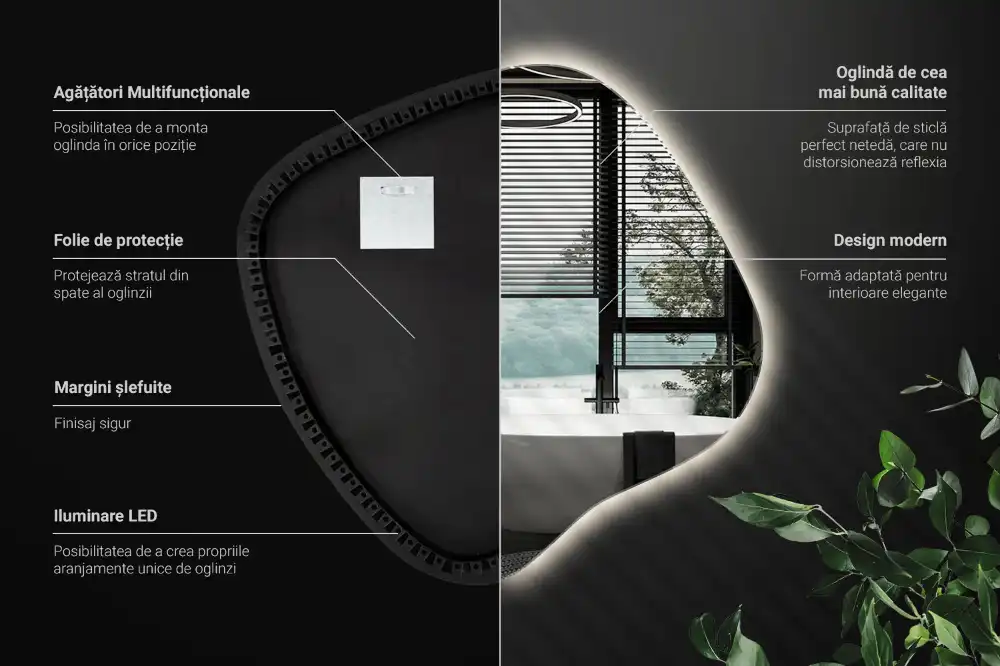 Splat shaped mirror with LED backlighting unique