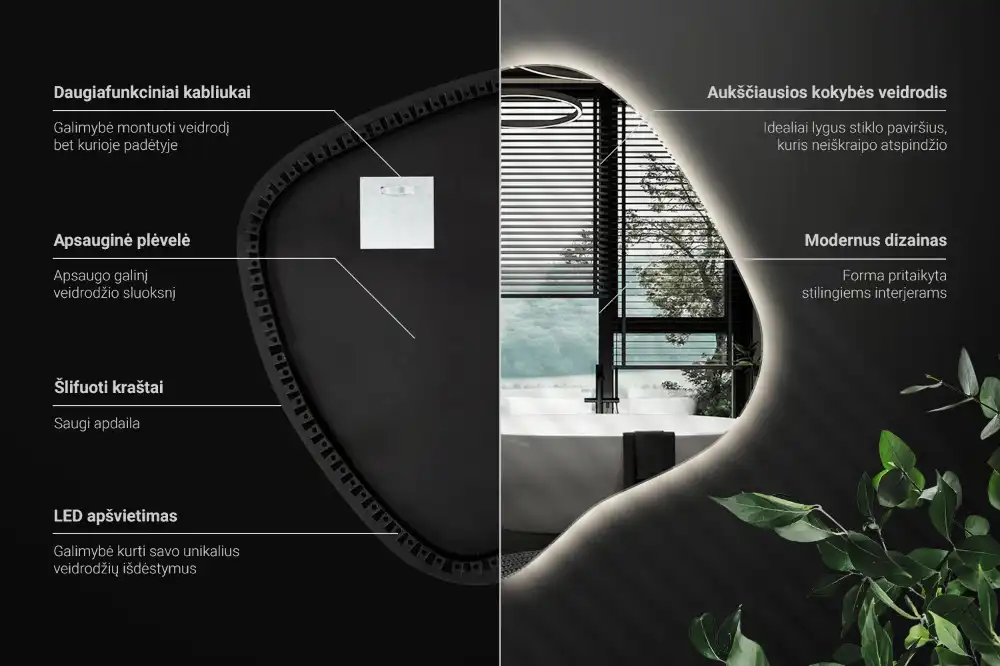 Splat shaped mirror with LED backlighting unique