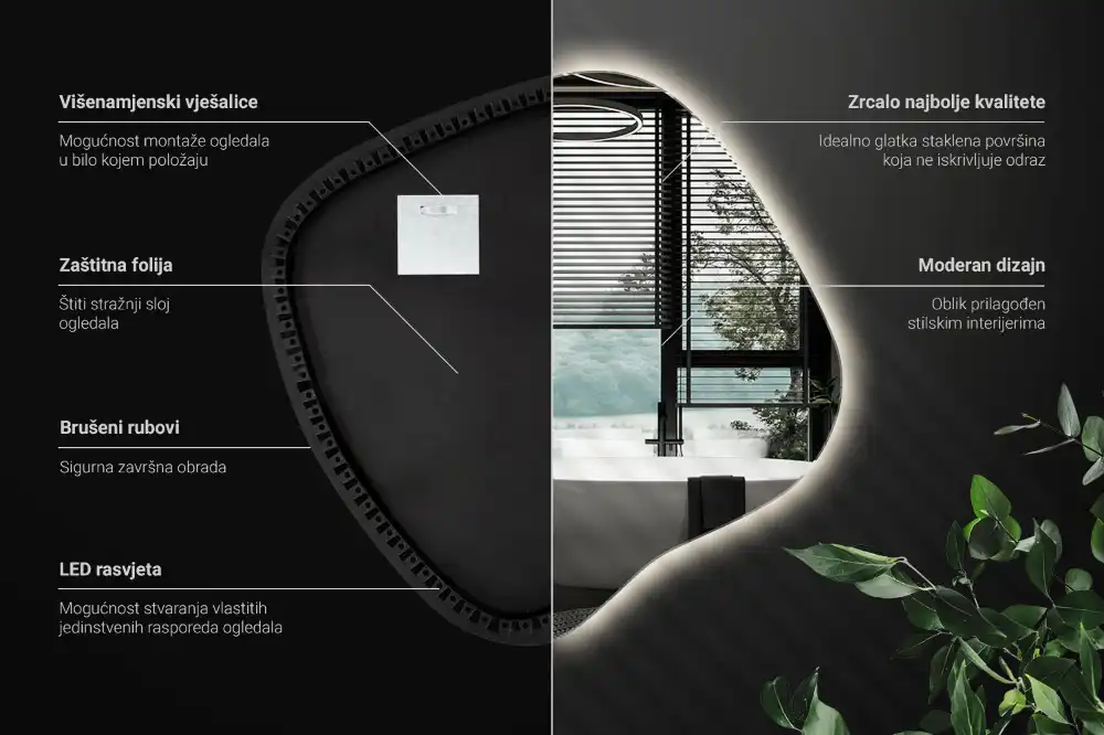 Splat shaped mirror with LED backlighting unique