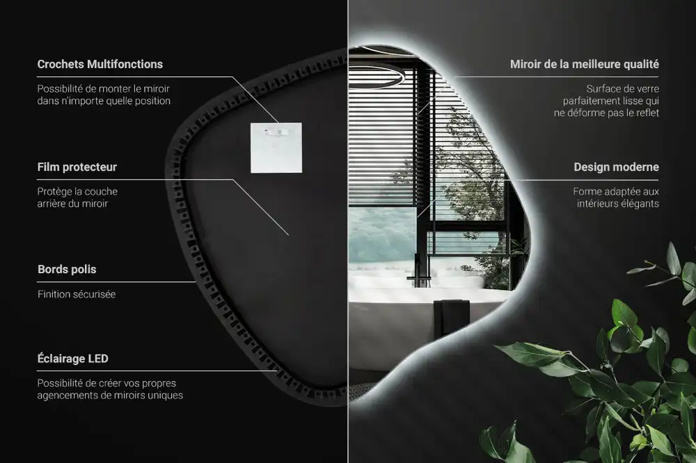 Splat shaped mirror with LED backlighting unique