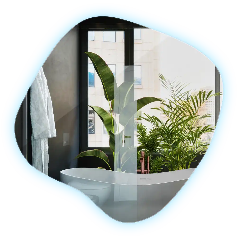 Splat shaped mirror with LED backlighting unique