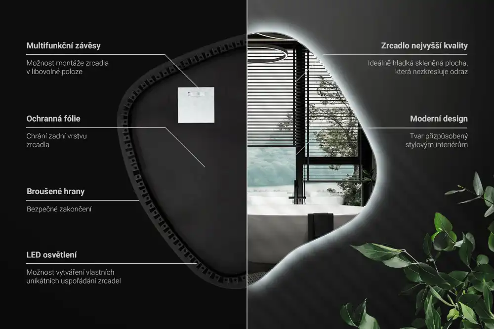 Splat shaped mirror with LED backlighting unique