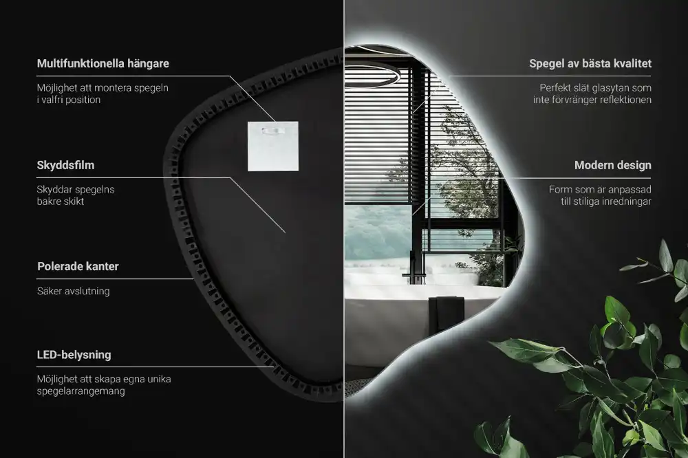 Splat shaped mirror with LED backlighting unique