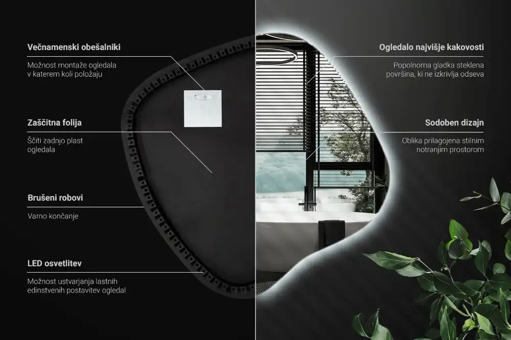 Splat shaped mirror with LED backlighting unique