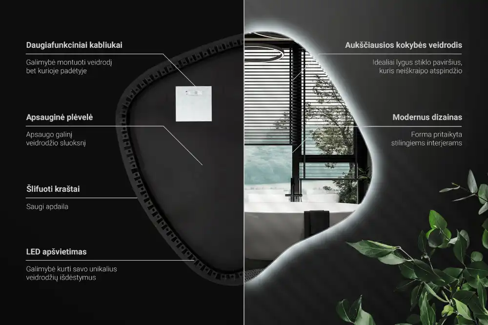 Splat shaped mirror with LED backlighting unique