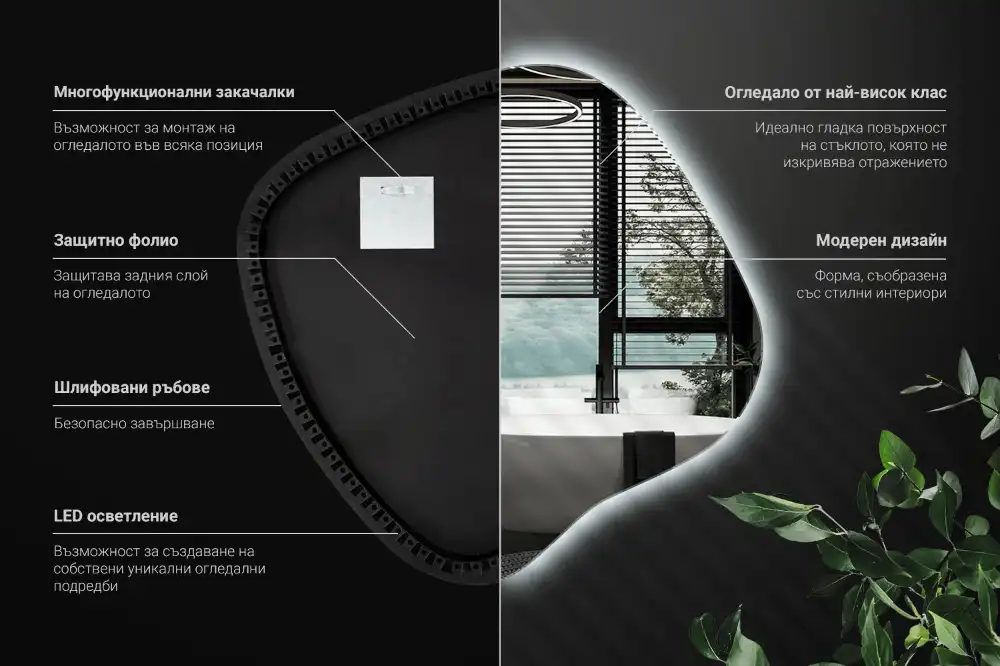 Splat shaped mirror with LED backlighting unique