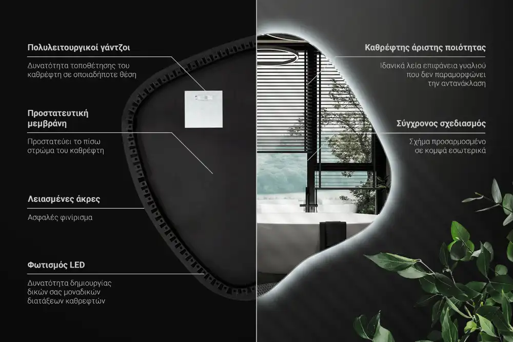 Splat shaped mirror with LED backlighting unique