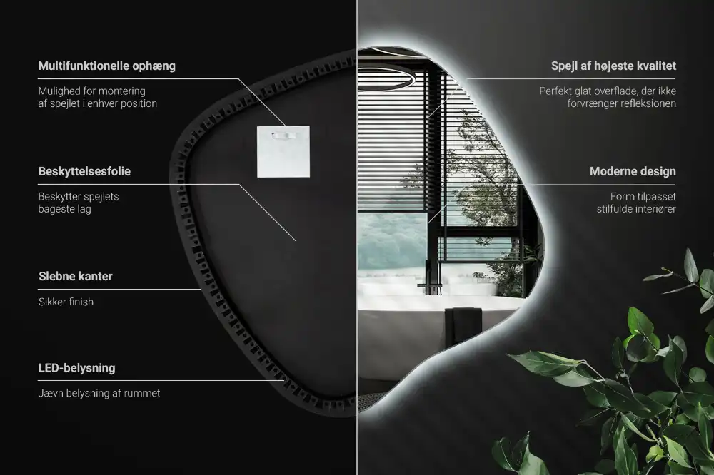 Splat shaped mirror with LED backlighting unique