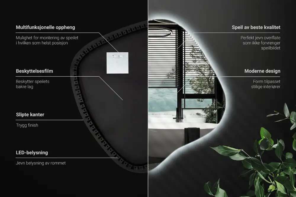 Splat shaped mirror with LED backlighting unique