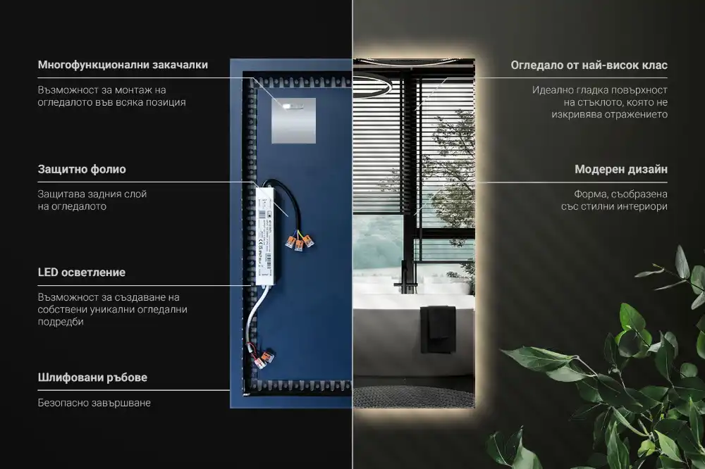 Rectangular decorative mirror illuminated