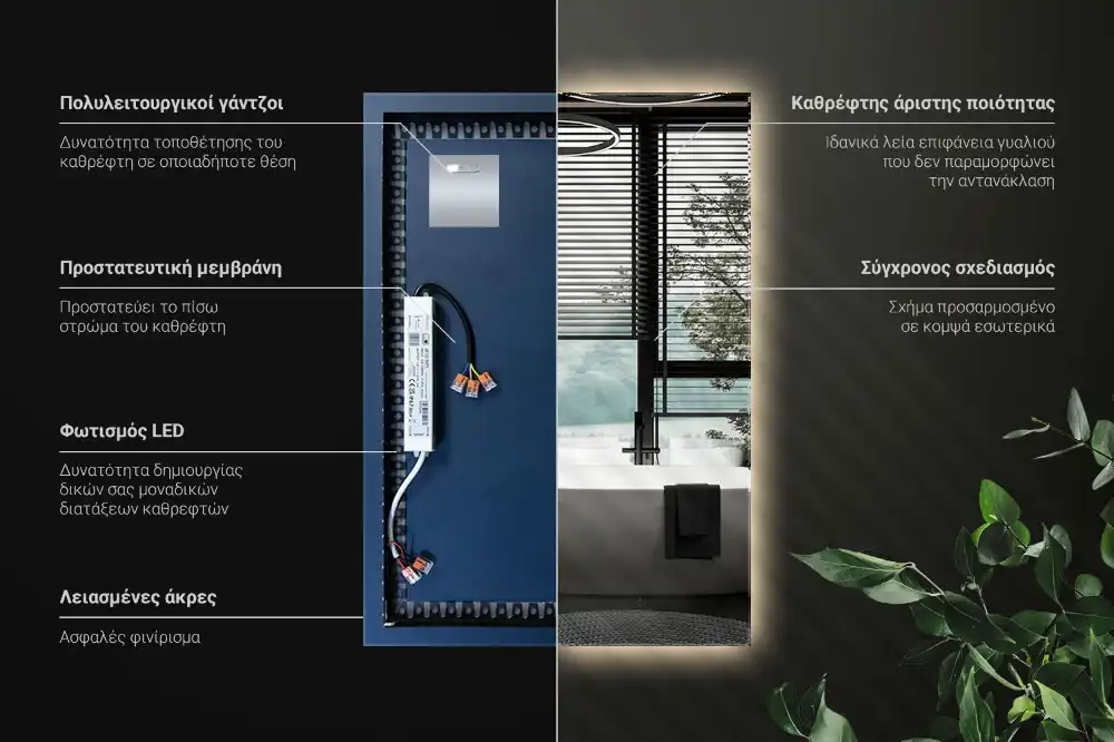 Rectangular decorative mirror illuminated