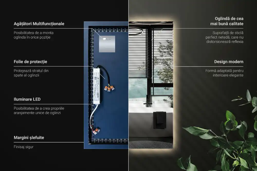 Rectangular decorative mirror illuminated