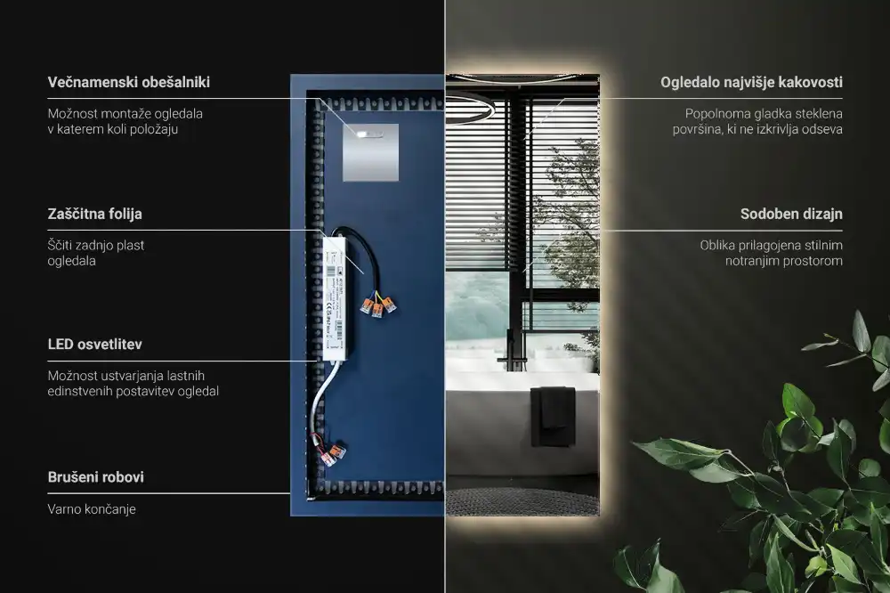 Rectangular decorative mirror illuminated