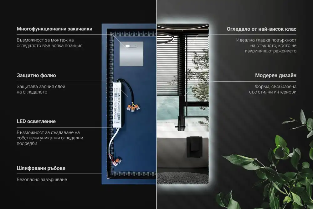Rectangular decorative mirror illuminated