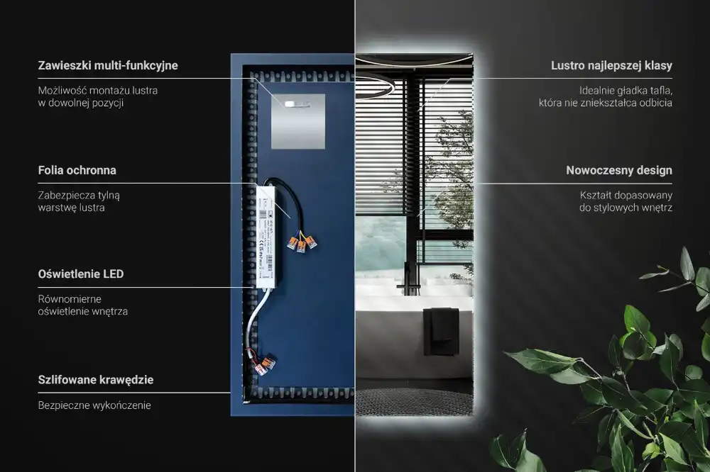Rectangular decorative mirror illuminated