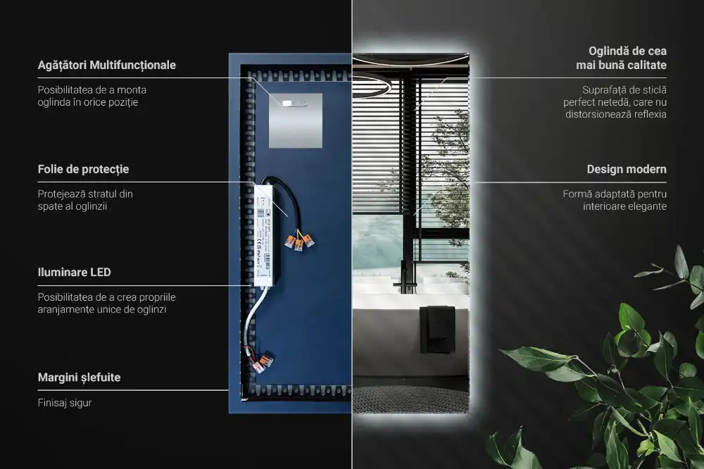 Rectangular decorative mirror illuminated