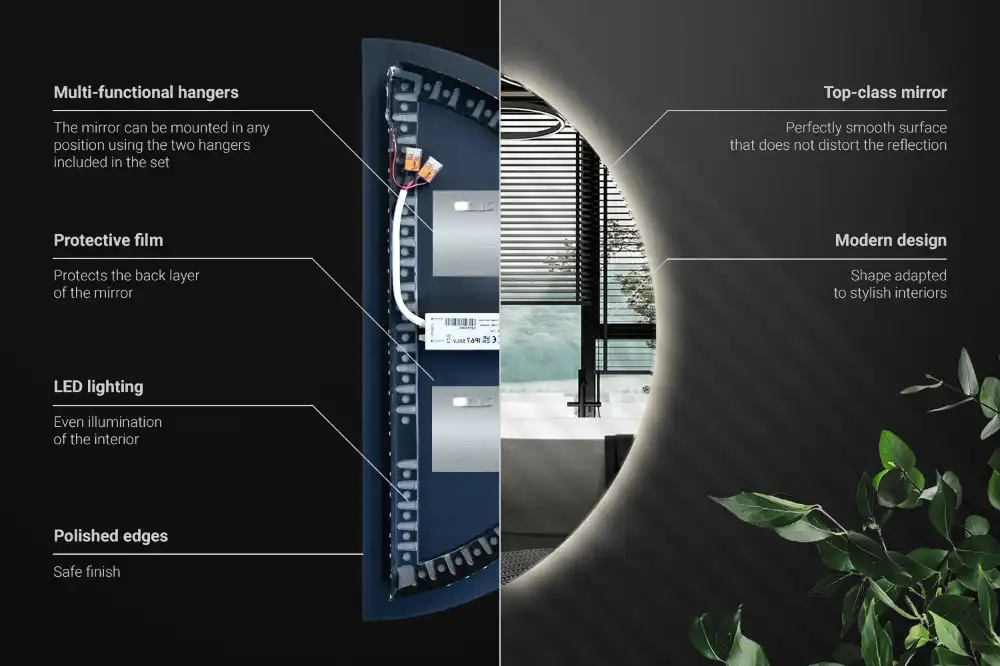 Half-Circle LED Light Mirror stylish accessory