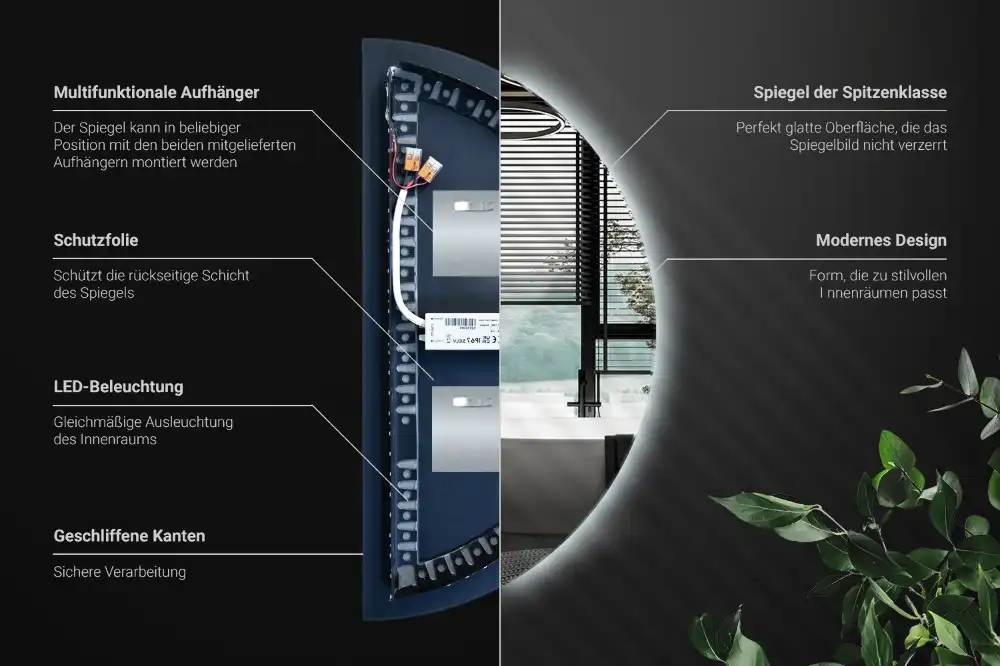 Half-Circle LED Light Mirror stylish accessory